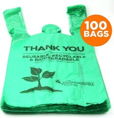 (100-Pack) 1/6 Size Biodegradable Shopping Grocery T-Shirt Reusable Plastic Bag