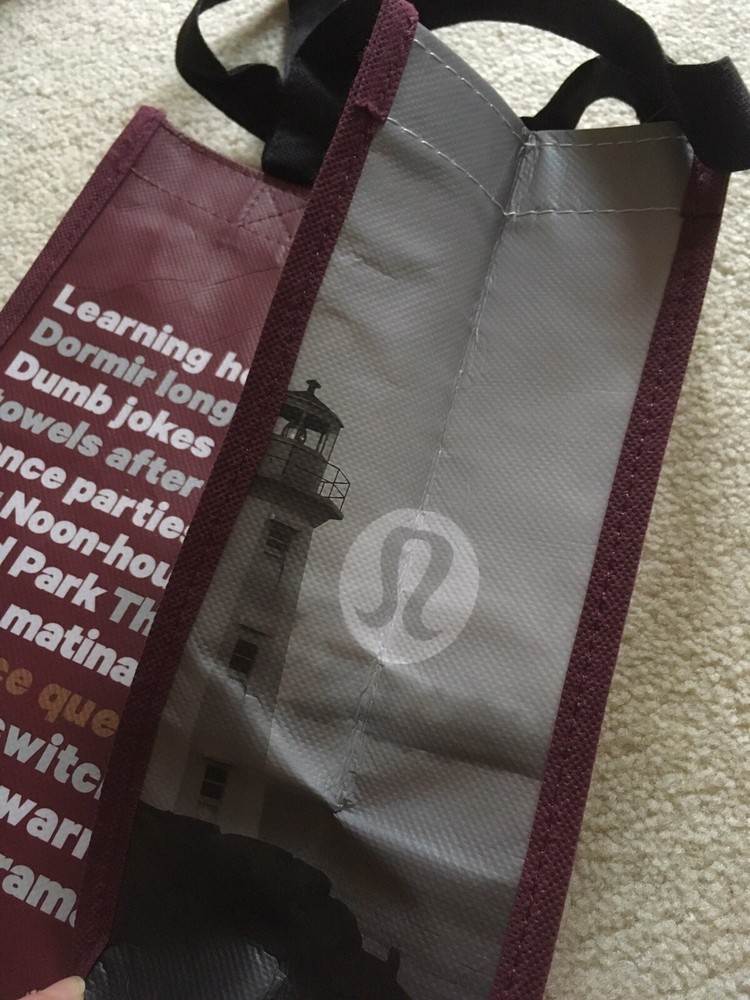 Lululemon Small Shopper Bag Eco Friendly Maroon Burgundy With Slogans