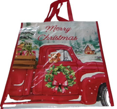 CHRISTMAS~Reusable Tote Bag ~ 19″ X 18″ X 8″ ~ MERRY CHRISTMAS/VINTAGE RED TRUCK