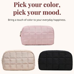 LOVELYWIND Makeup Bag, Quilted Puffy Travel Toiletry Bag with Pink