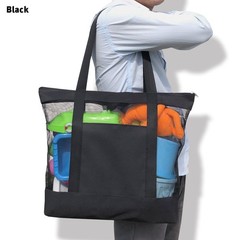 Lightweight Mesh Tote Sandproof Beach Bag Zipper Double Pocket 2 PCS