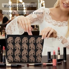 Forest Charger Bohemian Elephant Makeup Bag for Women, Black gold-02