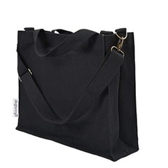 Heavy Duty Canvas Extra Large Shoulder Crossbody Bag Grocery Shopping Bag Black