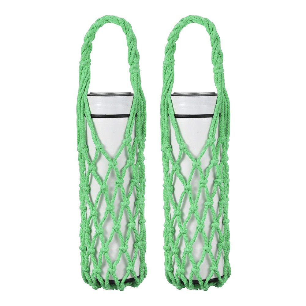 2Pcs Crochet Water Bottle Carrier Bag for Hiking Shopping (Light Green)