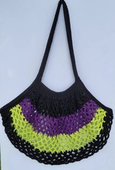 Crocheted Cotton Lg Market Bag (Black, Purple, & Lime Green)