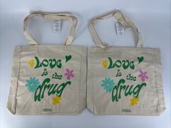 LOT OF 2 RARE Cotton:On Organic Tote Bag “Love is the Drug” Reusable Grocery NEW