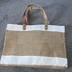 Local Farmers Market Tote Reusable Burlap Grocery Bag with Leather Handle