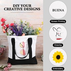 10 Pack Large Canvas Tote Bag Bulk, Reusable Natural Plain Cotton Tote for DI…
