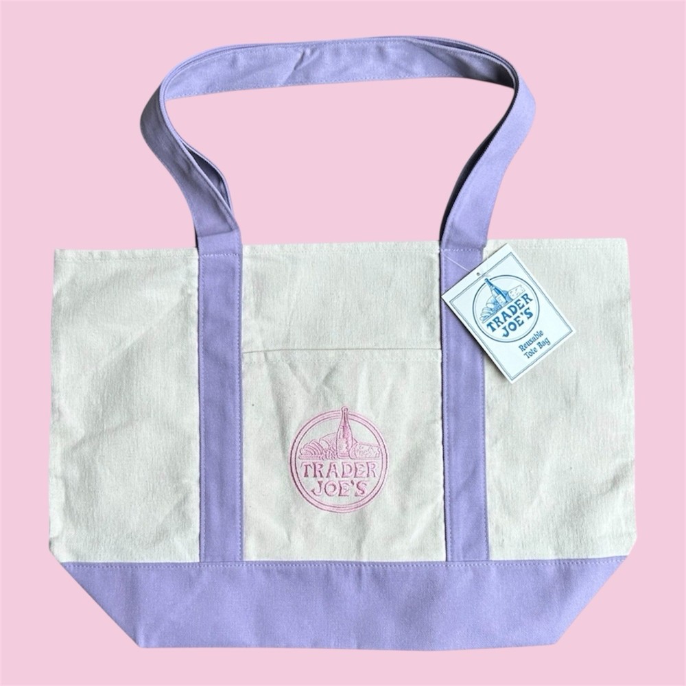 Trader Joe’s Large Canvas Tote Bag Pastel Purple Lavender Limited Edition