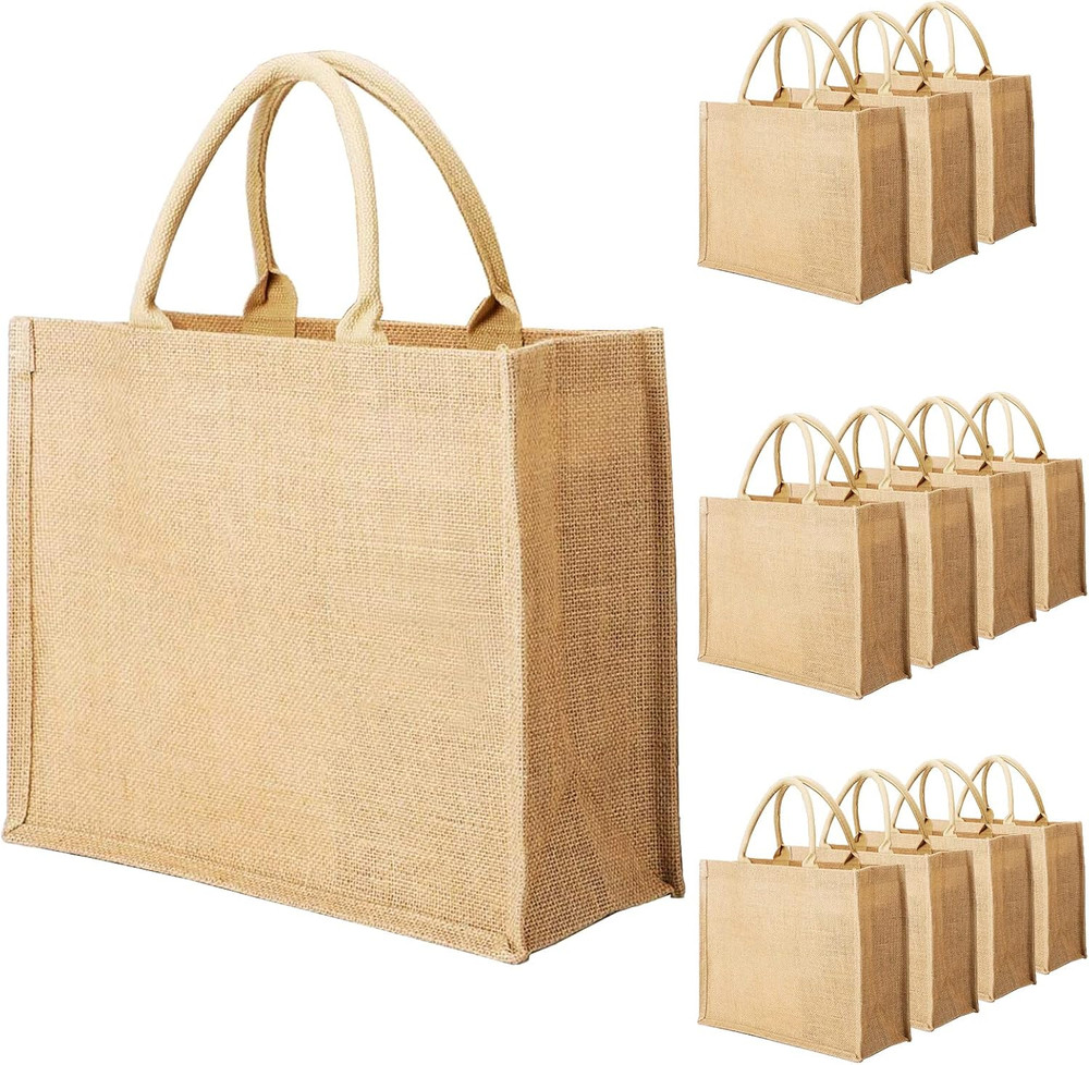 12 Pack Small Burlap Tote Bags – Reusable Gift Bags for Weddings & Events