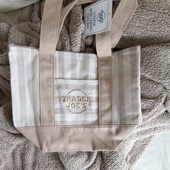 Trader Joe’s Striped Mini Canvas Tote Bag Beige/White 13x6x6 in