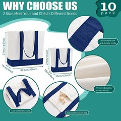10Pcs Canvas Tote Bag Bulk with Outer Pocket, 12oz Cotton Blank Canvas Tote B…