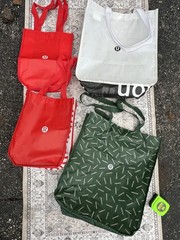 Lululemon Reusable Tote Bag Bundle in Red, Green & White 4 Bags