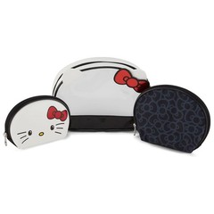 Fast Forward Hello Kitty Cosmetic Bags 3 Piece Matching 10 Inch, Black White