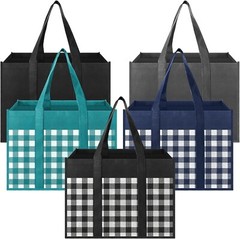 Reusable Grocery Bags 5-Pack, Large Foldable Reusable 16.1” x 13” x 10.2” (LxHxW