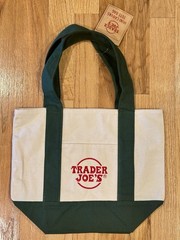 Trader Joe’s Foldable Canvas Mini Tote Bag Beige Green Solid Plain