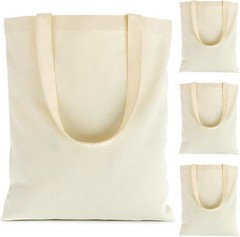 Canvas Tote Bag 4 Pack Reusable Cotton Shopping Bags Blank DIY Craft Tote Market