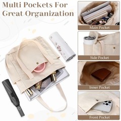 White 10 Pcs Canvas Tote Bags for Women Reusable Shoulder Tote Bags with Zipp…