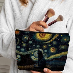 ignytiger Starry Night Black Cat Makeup Pouch Cosmetic Bag Mom Lady star cat