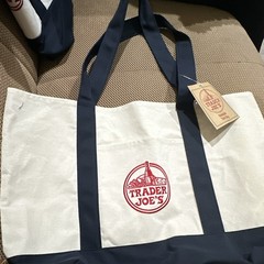 Trader Joe’s Large Reusable Tote Bag White/Blue 20.5×20.5×13.5 Polyester/Cotton