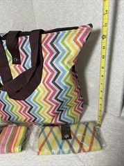 Reusable Chevron & Strips Print Foldable Tote Bag Colorful Nylon Zipper 3 Bags