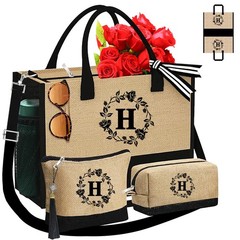 Monogrammed Tote Bags, 3Pcs Birthday Gifts for Women Initial Personalized Jut…