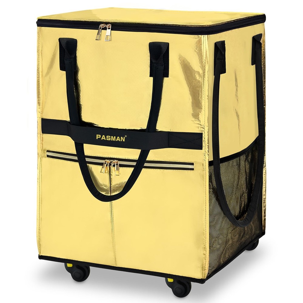 Reusable Grocery Bag on 5 Wheels, Foldable Rolling Tote Bag with Handle and Z…