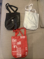 Lululemon Reusable Small Shopping Tote Bag Lot -3, 11x9x4 Red/White/Black