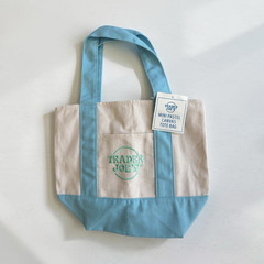 Trader Joe’s Mini Pastel Canvas Tote Bag Small Reusable Blue/Beige 13x11x6