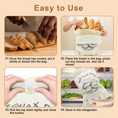 Beeswax Bread Bag 2 Pack, Reusable Organic Cotton 13 x 17 inches, Beige