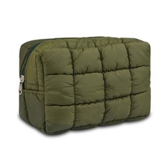 AMZMA Puffy Quilted Makeup Bag for Women, Water-Resistant Military green