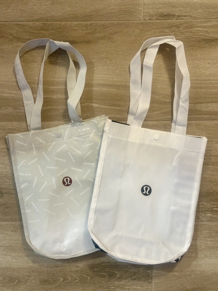 2 LULULEMON Reusable Shopping Totes Bags Small White & Lt Gray (12.5”x9.5”x3.5”)