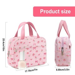 Chicarries Small Makeup Bag for Purse Cute Corduroy Cosmetic Flower bow pink