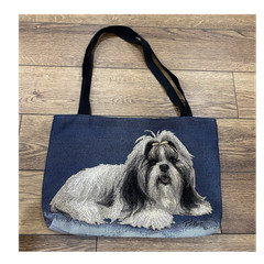 Picken Shih Tzu Rectangle Tote Bag Reusable Blue 17.5×12 in 7.5 cm Wide