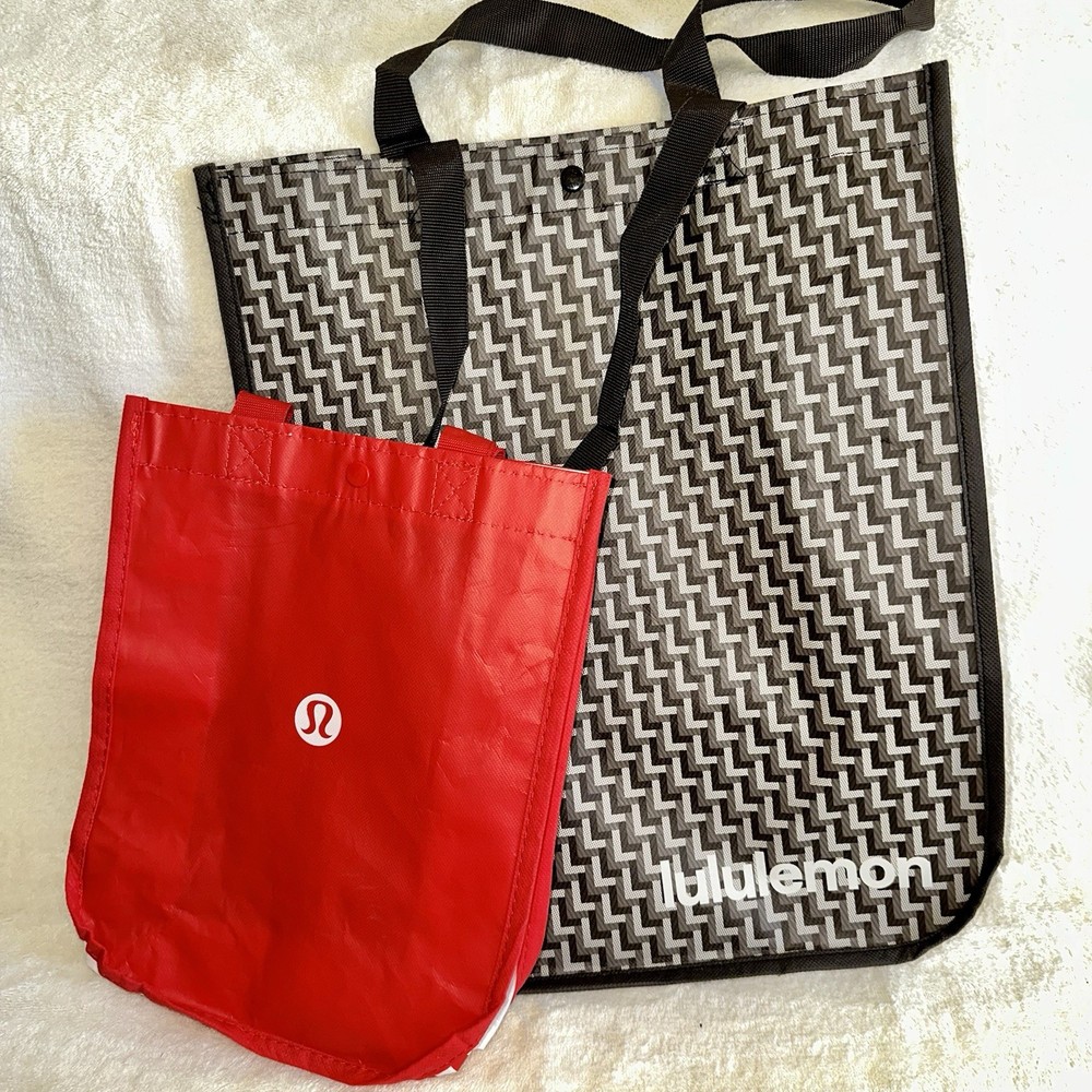 Lululemon Reusable Tote Bag Small Red Grey Chevron Shopping Bag Bundle