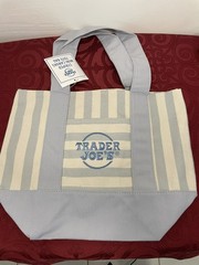 Trader Joe’s Limited Mini Canvas Pastel Striped Tote Bag 2026 Light Blue