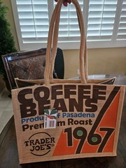 TRADER JOE’S COFFEE BEANS Pasadena Burlap Jute Tote Reusable Shopping Bag NEW