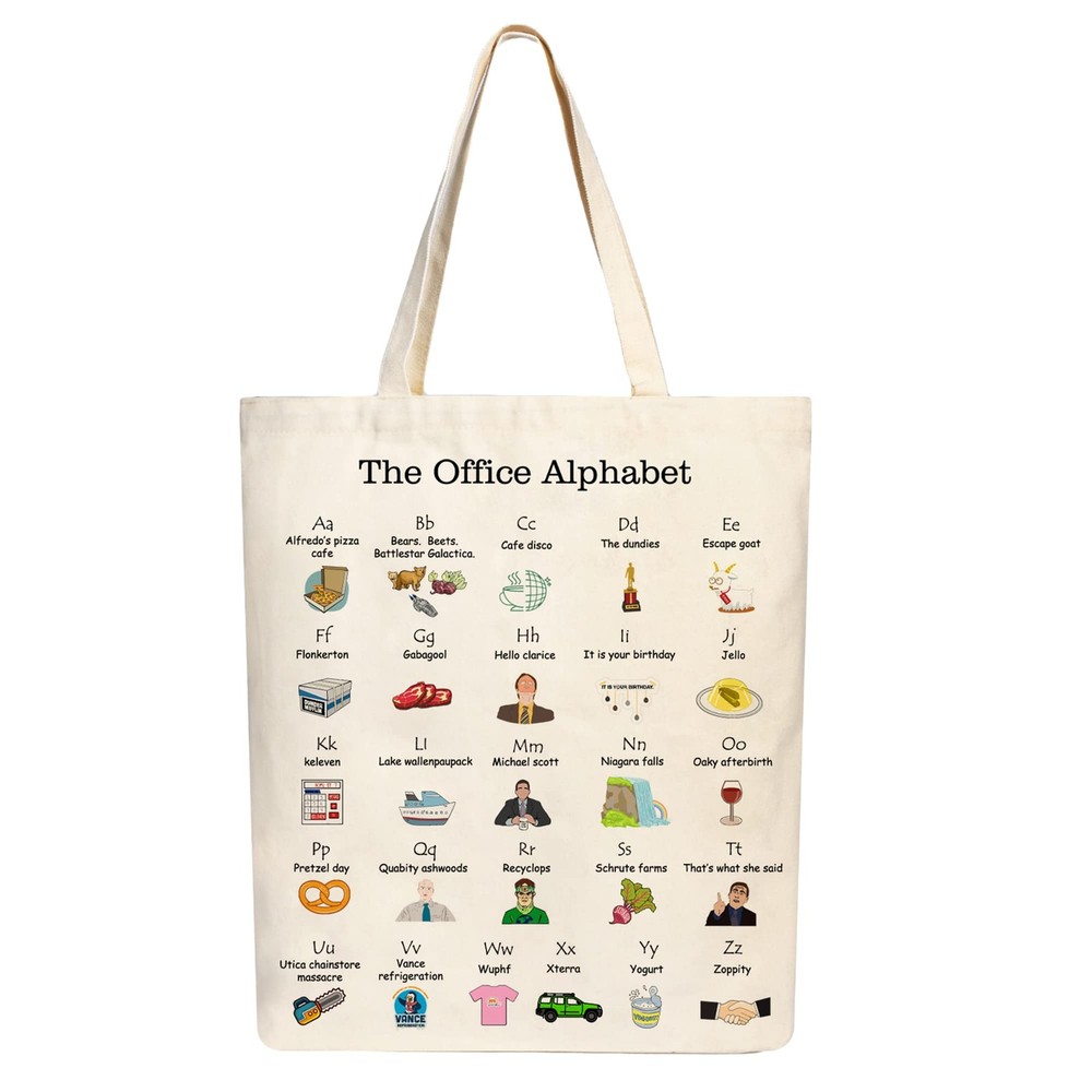 The Office Alphabet Tote Bag The Office Tv Show Merchandise Office Fans Kitchen