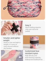 Reusable Foldable Shopping Bag Pink Waterproof Oxford Cloth Travel Beach Bag