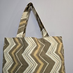 Chevron Pattern Foldable Canvas Reusable Shopping Bag Large Brown Beige White
