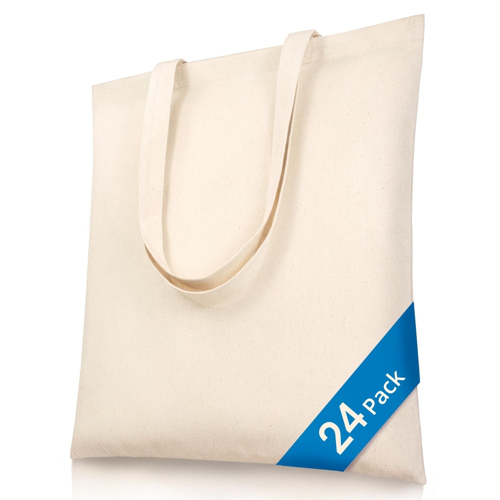 Canvas Tote Bags 24 Pack, 15 x 16 in Cotton Blank Totes for DIY Crafts, Bulk …
