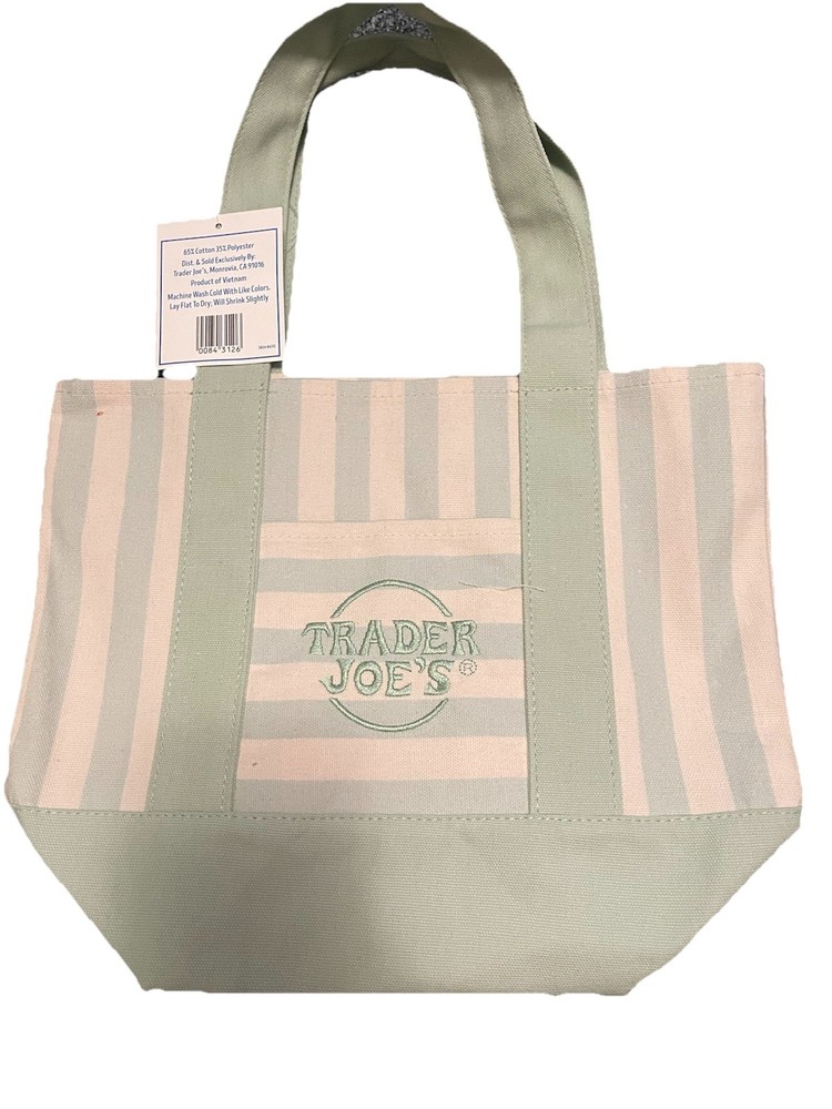 Trader Joe’s Limited Mini Canvas Pastel Striped Tote Bag 2026 Light Green