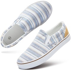 Women’s Slip on Shoes Low Top Canvas Sneakers Loafers 9.5, Light Blue Stripes