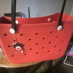 Waterproof Solid Tote Bag Red & Black 15 in L x 6 in W x 14 in H