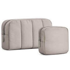 oscaurt 2 Pcs Makeup Bag Travel Toiletry for Women Puffy Padded Camel-Set
