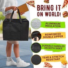 Black Thermal Pizza Bag 23×14.5×15, Pack of 2 Insulated Food Delivery Bags