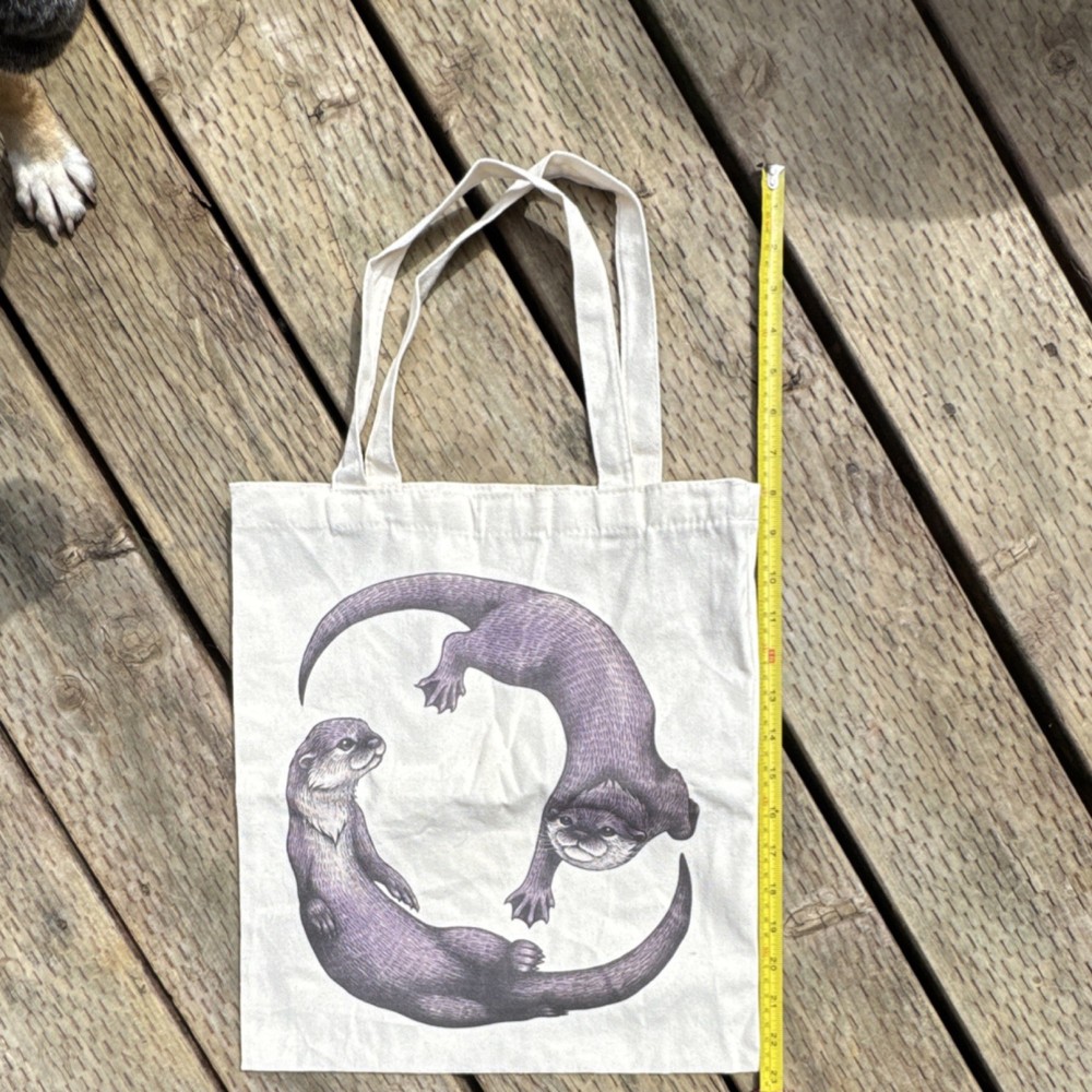 Canvas Foldable Reusable Shopping Bag Otter Print Beige Purpleish Medium Modern