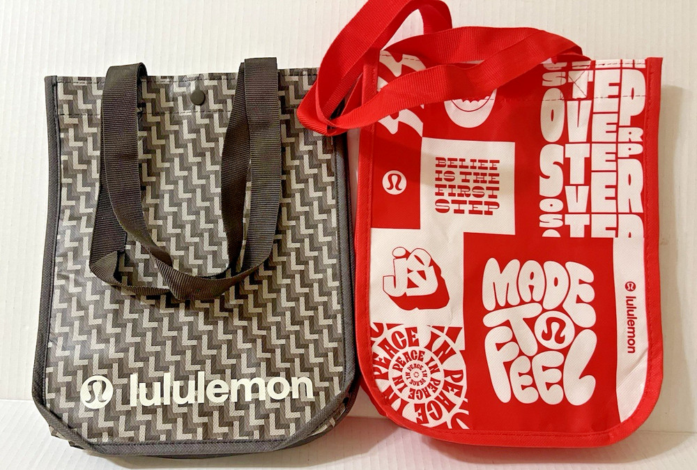 Lululemon Reusable Shopping Gift Bag Small Tote Brown & Red With Logo Lot 2 New