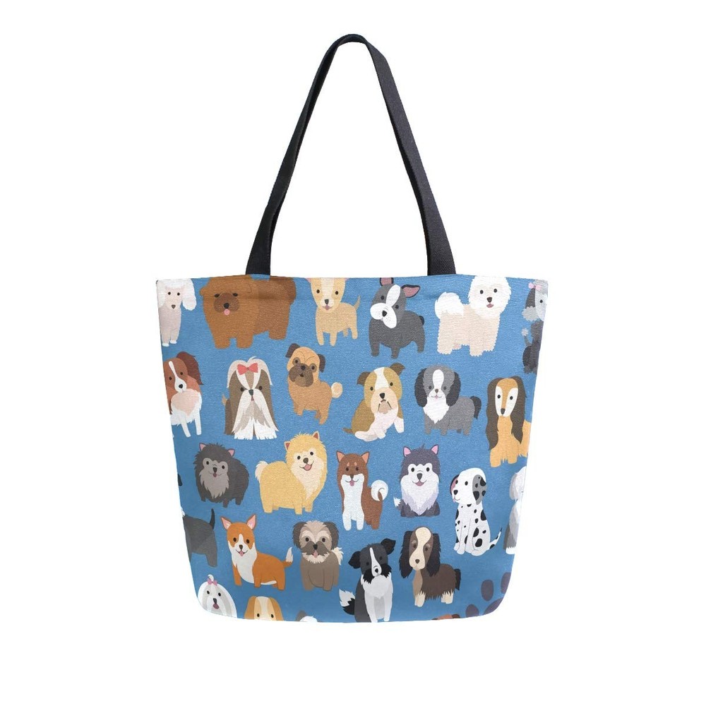 Dogs Print Canvas Tote Bag Large Reusable Grocery Bag