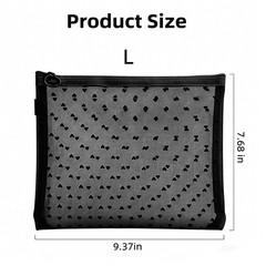 Mekupeu 3 Pcs Heart Print Zipper Mesh Bags, Lipstick Cosmetic Large, Black